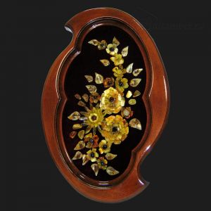 Панно из янтаря «Цветы» деревянная рамка