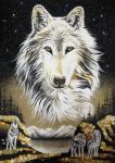 Картина из янтаря "Волк со стаей"