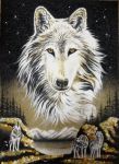 Картина из янтаря "Волк со стаей"