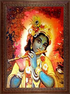 Картина из янтаря Шри Кришна с флейтой