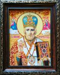 Православная икона из янтаря Николай чудотворец
