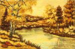 Картина из янтаря Осенняя река