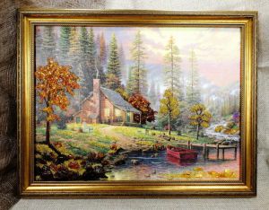 Картина янтарная Пейзаж с домиком