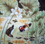 Янтарная картина "Утки в пруду"