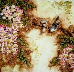 Картина из янтаря "Птички в цветах"