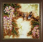 Картина из янтаря "Птички в цветах"