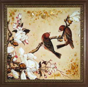 Янтарная картина "Птицы и магнолия"