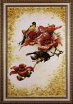 Янтарная картина Птицы в красных цветах
