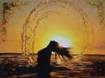 Янтарная картина Девушка на закате
