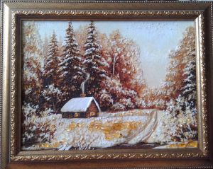 Картина из янтаря Зимний сюжет