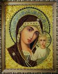 Панно мозаика из янтаря «Икона Казанская»