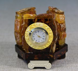 Сувенир янтарные часы-визитница