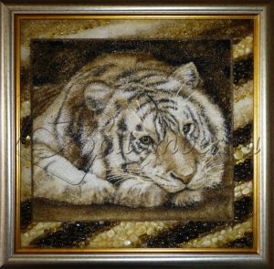 Картина из янтаря "Белый тигр"