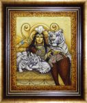Картина из янтаря "Девушка с тиграми"