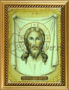 Картина из янтаря «Икона Спас Нерукотворный»