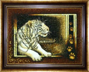 Картина из янтаря «Белый тигр»