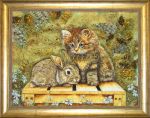 Янтарная картина «Кролик и котенок»