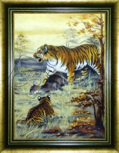 Картина из янтаря "Охота"