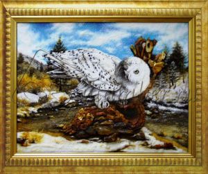 Картина из янтаря "Полярная сова"
