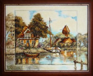 Янтарная картина «Рыбацкая деревня»