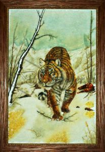 Картина из янтаря «Тигр на снегу»