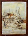 Янтарная картина «Зима в деревне»