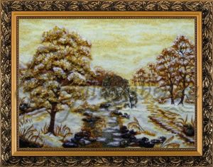 Картина из янтаря «Зимний пейзаж»